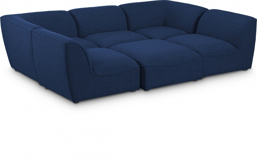 Miramar 109" Linen Textured Fabric Upholstered 6pc. Modular Sectional - Blue
