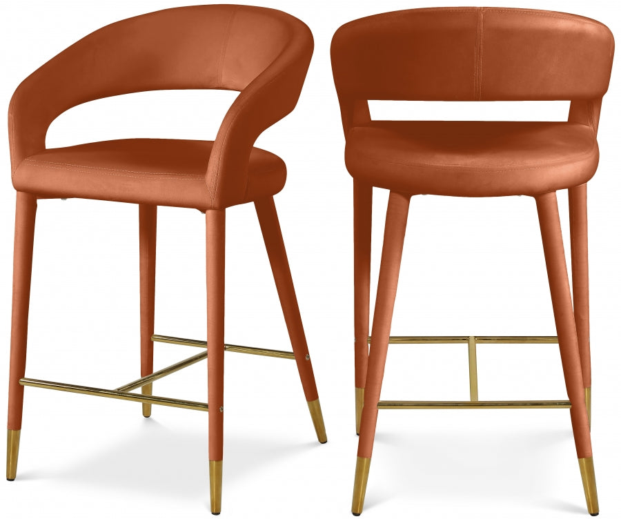Destiny Velvet Upholstered Stool - Cognac