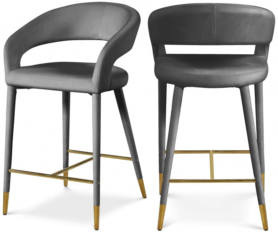Destiny Velvet Upholstered Stool - Grey