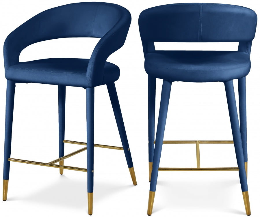Destiny Velvet Upholstered Stool - Blue