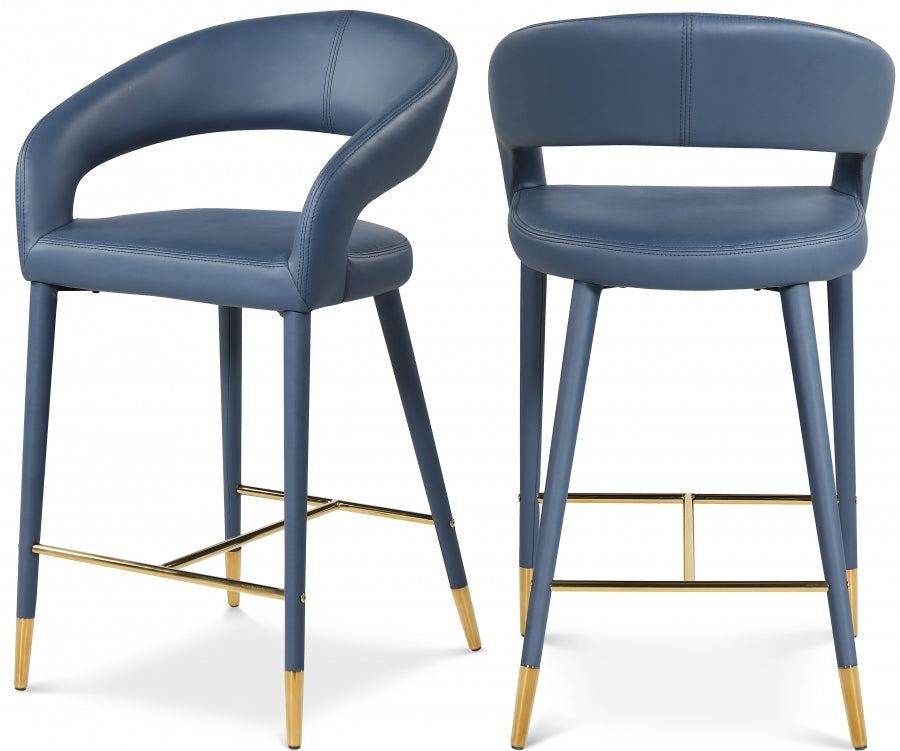 Destiny Vegan Leather Upholstered Stool - Blue