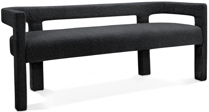 Athena Boucle Fabric Upholstered Bench - Black