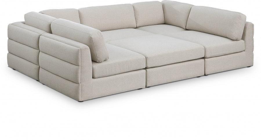 Beckham 114" Linen Textured Fabric Upholstered 6pc. Modular Sectional - Beige