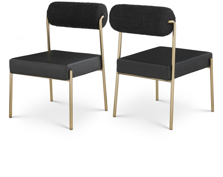Carly Boucle Fabric And Vegan Leather Upholstered Dining Chair - Black