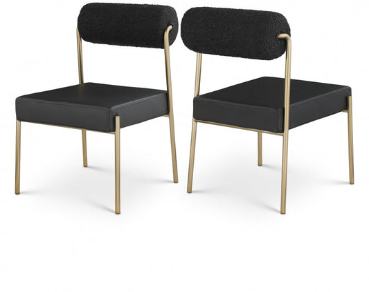 Carly Boucle Fabric And Vegan Leather Upholstered Dining Chair - Black