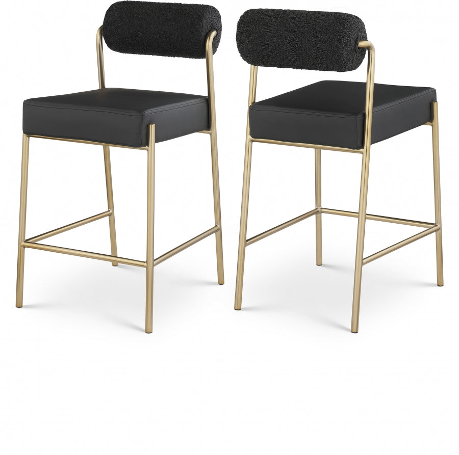 Carly Boucle Fabric And Vegan Leather Upholstered Counter Stool - Black