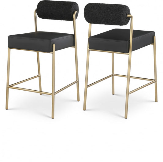 Carly Boucle Fabric And Vegan Leather Upholstered Counter Stool - Black