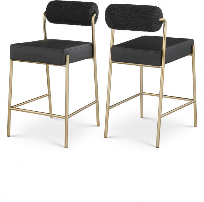 Carly Boucle Fabric And Vegan Leather Upholstered Counter Stool - Black