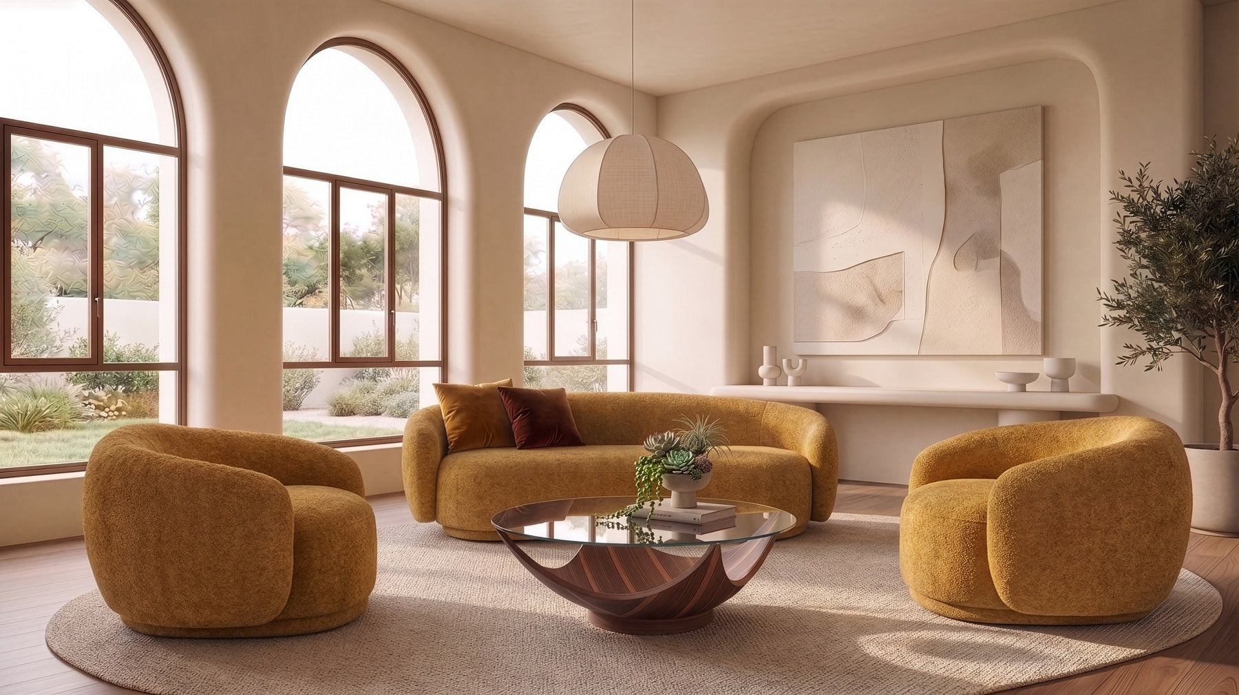 Andrew - Modern Orange Fabric Sofa Set