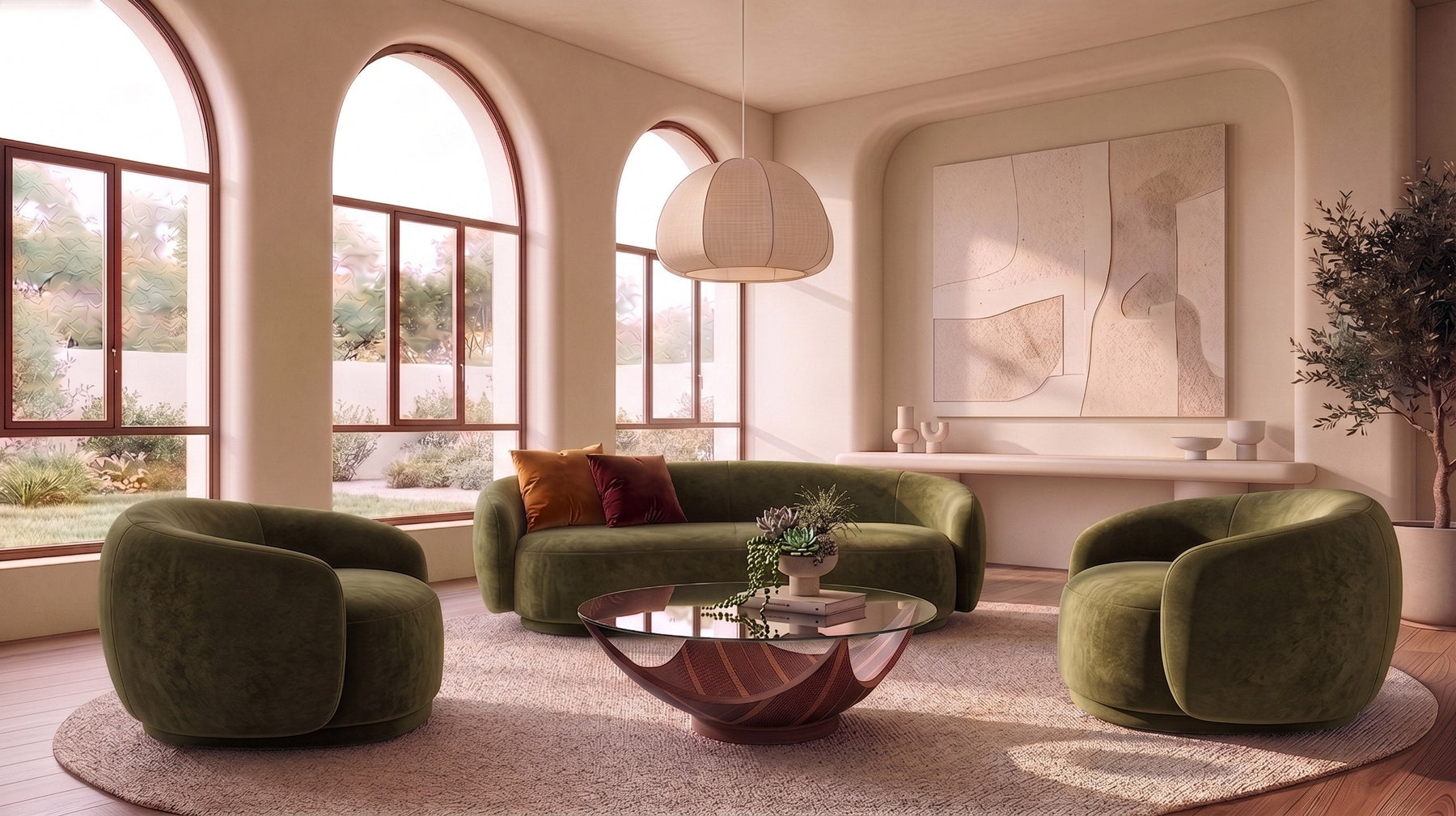 Andrew - Modern Green Fabric Sofa Set