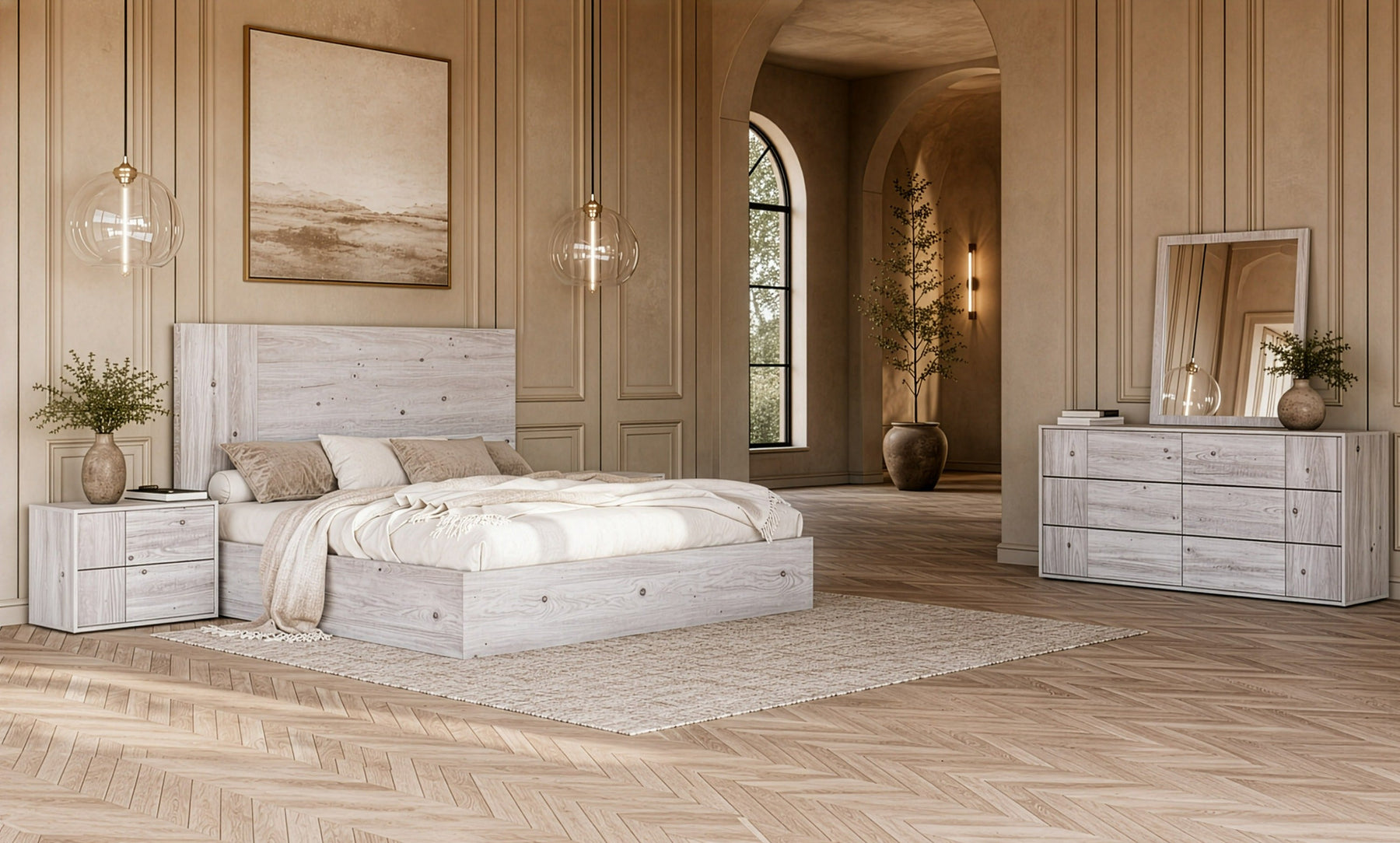 Asus - Italian Modern White Washed Oak Nightstand
