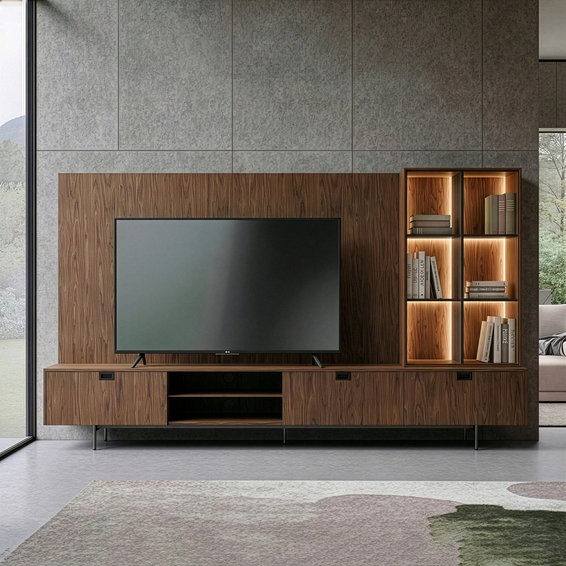 Raskin - Contemporary Walnut Entertainment Center w/ LED Lighting