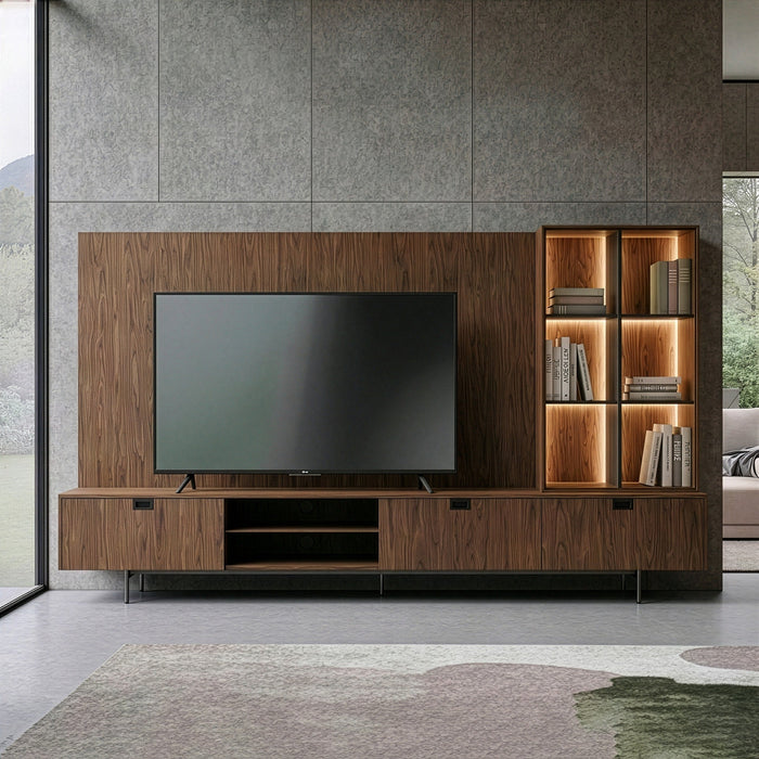 Raskin - Contemporary Walnut Entertainment Center w/ LED Lighting