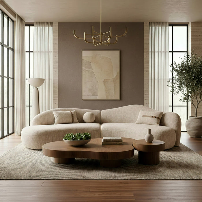 Spiro - Modern Beige Fabric Curved Sectional Sofa