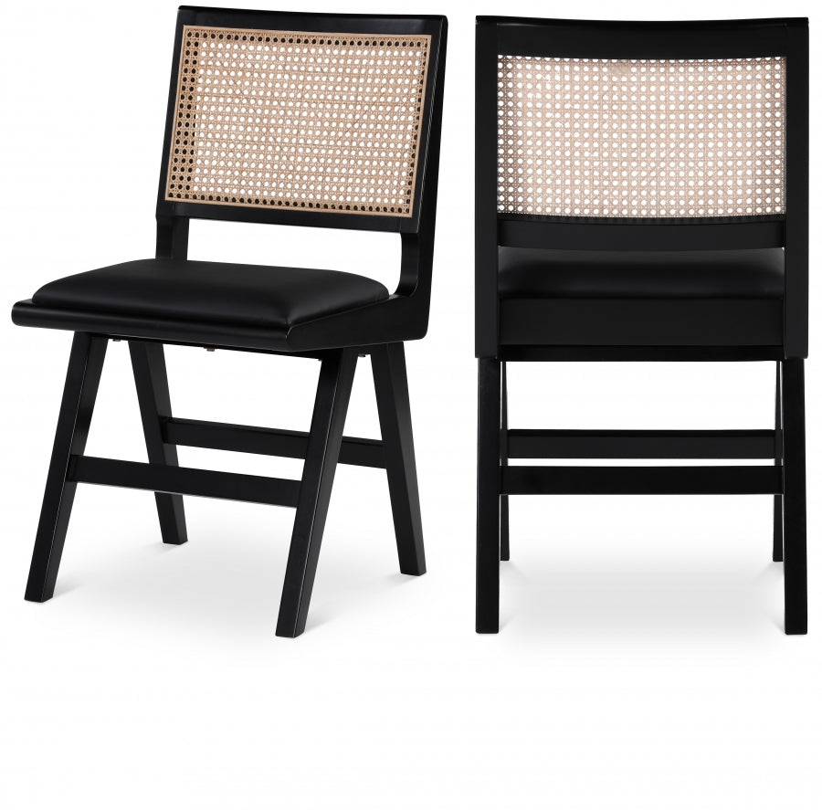 Abby Cane And Vegan Leather Upholstered Dining Side Chair - Black