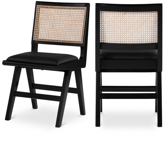 Abby Cane And Vegan Leather Upholstered Dining Side Chair - Black