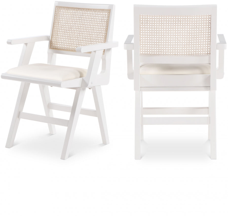 Abby Cane And Vegan Leather Upholstered Dining Arm Chair - White