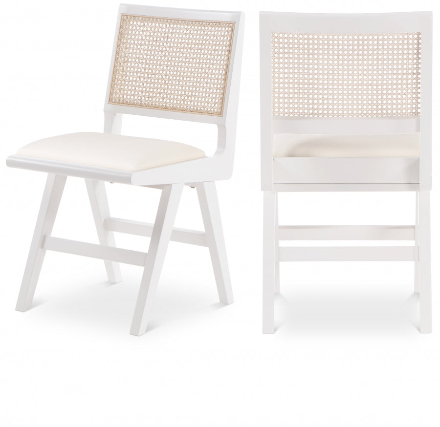 Abby Cane And Vegan Leather Upholstered Dining Side Chair - White
