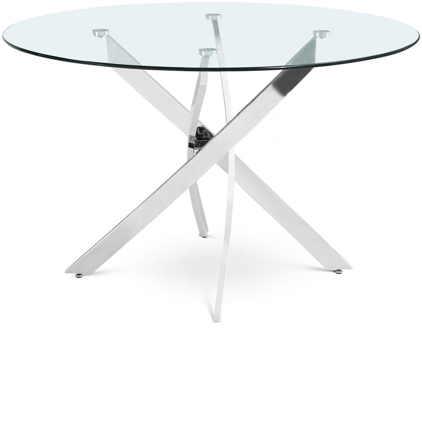 Xander 48" Glass Top And Iron Base Round Dining Table - Chrome