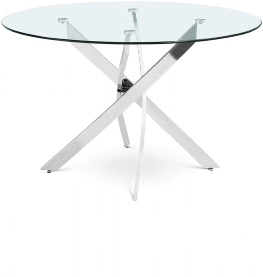 Xander 48" Glass Top And Iron Base Round Dining Table - Chrome