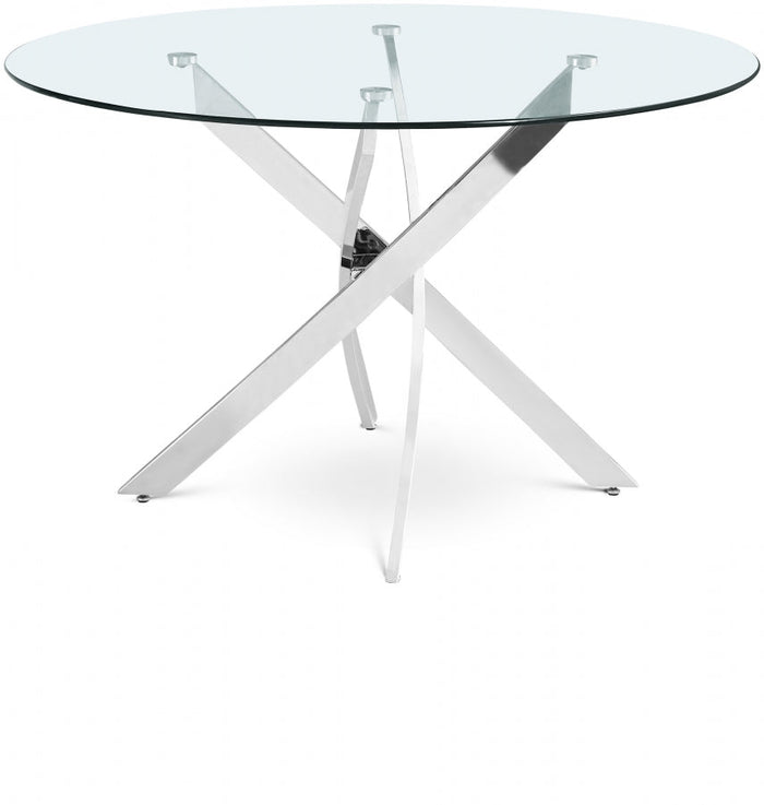 Xander 48" Glass Top And Iron Base Round Dining Table - Chrome