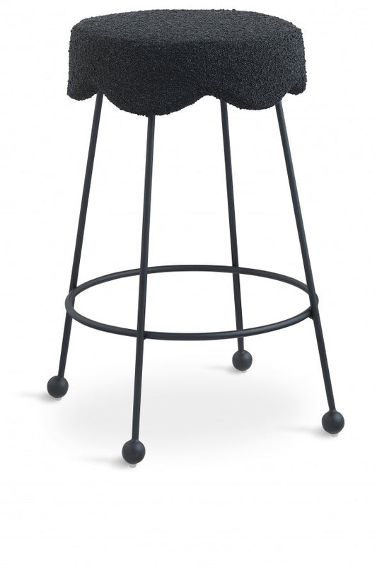 Fleur Boucle Fabric Upholstered Counter Stool - Black