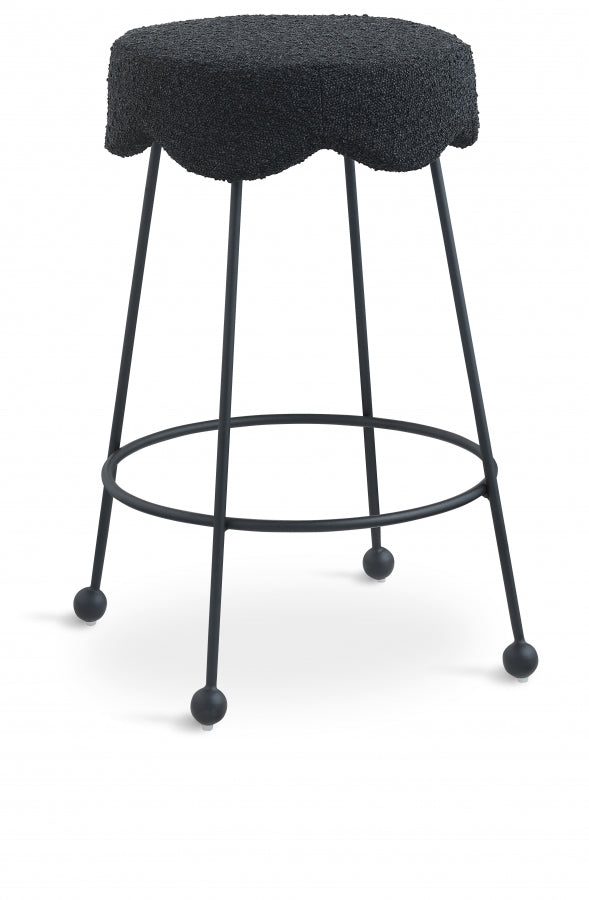 Fleur Boucle Fabric Upholstered Counter Stool - Black