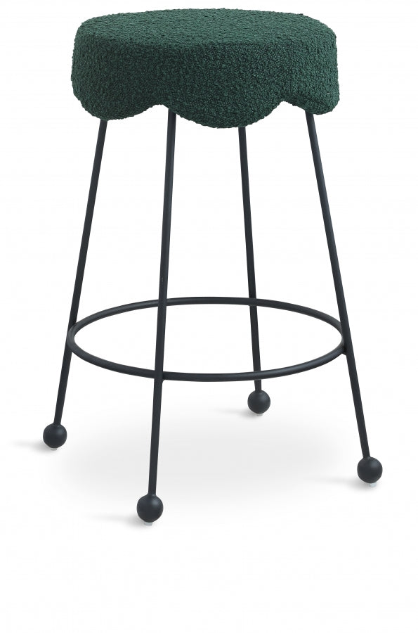 Fleur Boucle Fabric Upholstered Counter Stool - Green