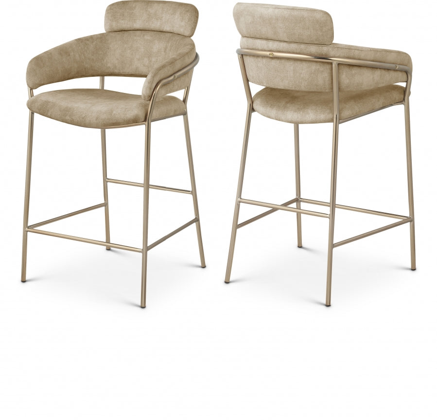 Yara Velvet Upholstered Counter Stool - Beige