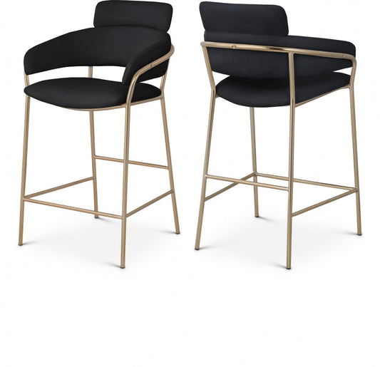 Yara Velvet Upholstered Counter Stool - Black