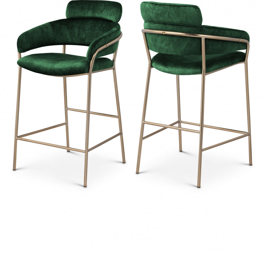 Yara Velvet Upholstered Counter Stool - Green
