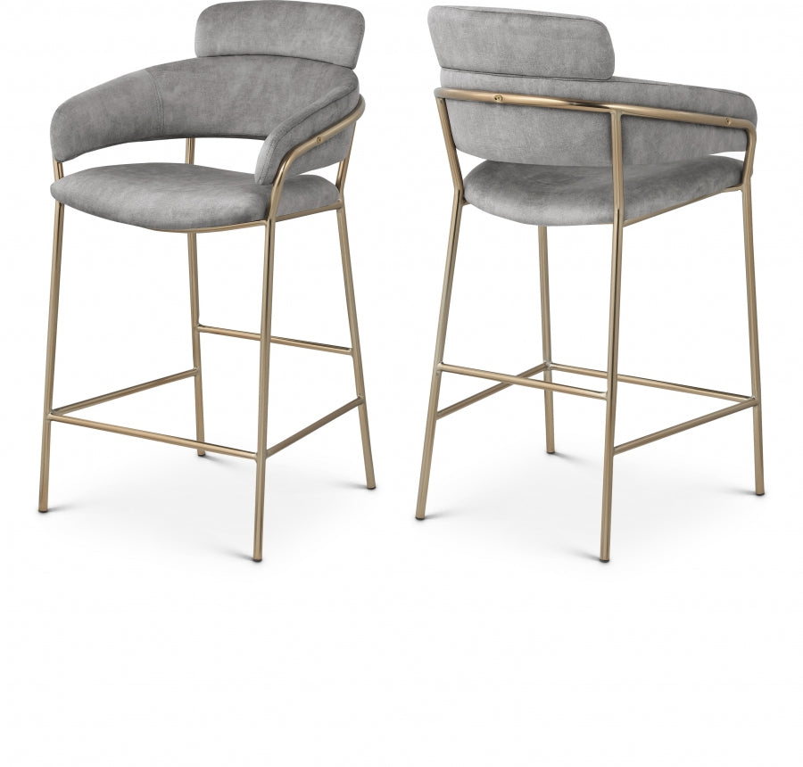 Yara Velvet Upholstered Counter Stool - Grey