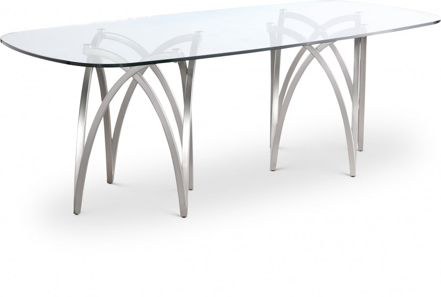 Madelyn 90.5" Glass Top And Metal Base Dining Table - Silver