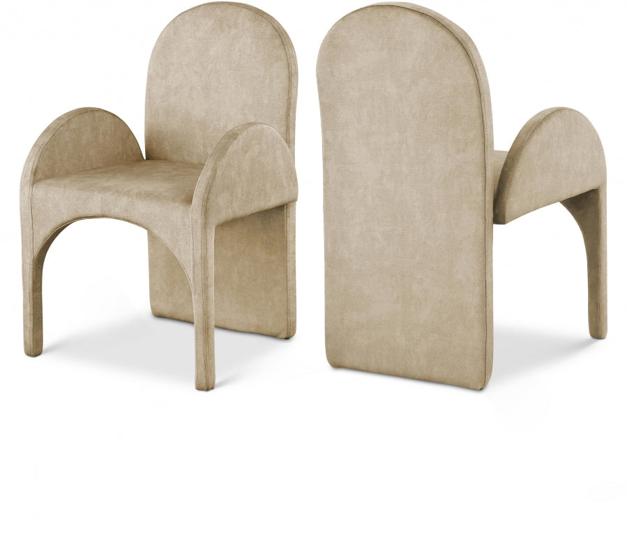 Summer Velvet Upholstered Dining Arm Chair - Beige