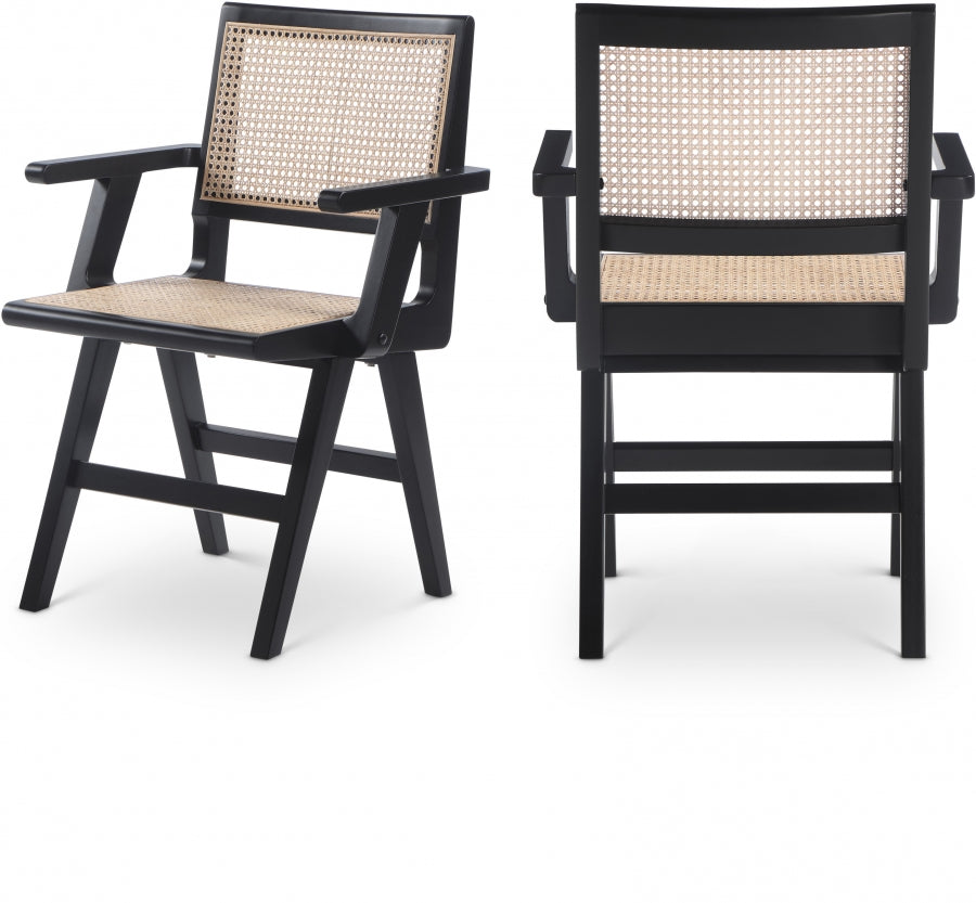 Preston Solid Wood And Natrual Cane Dining Arm Chair - Black