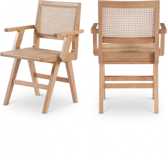 Preston Solid Wood And Natrual Cane Dining Arm Chair - Natural