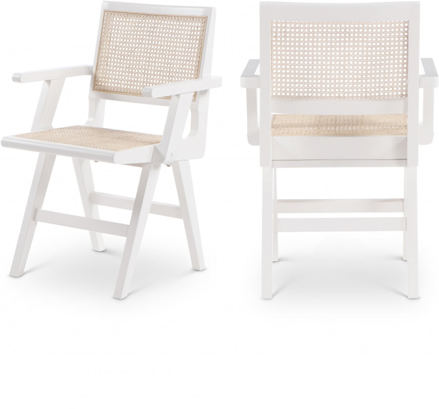 Preston Solid Wood And Natrual Cane Dining Arm Chair - White