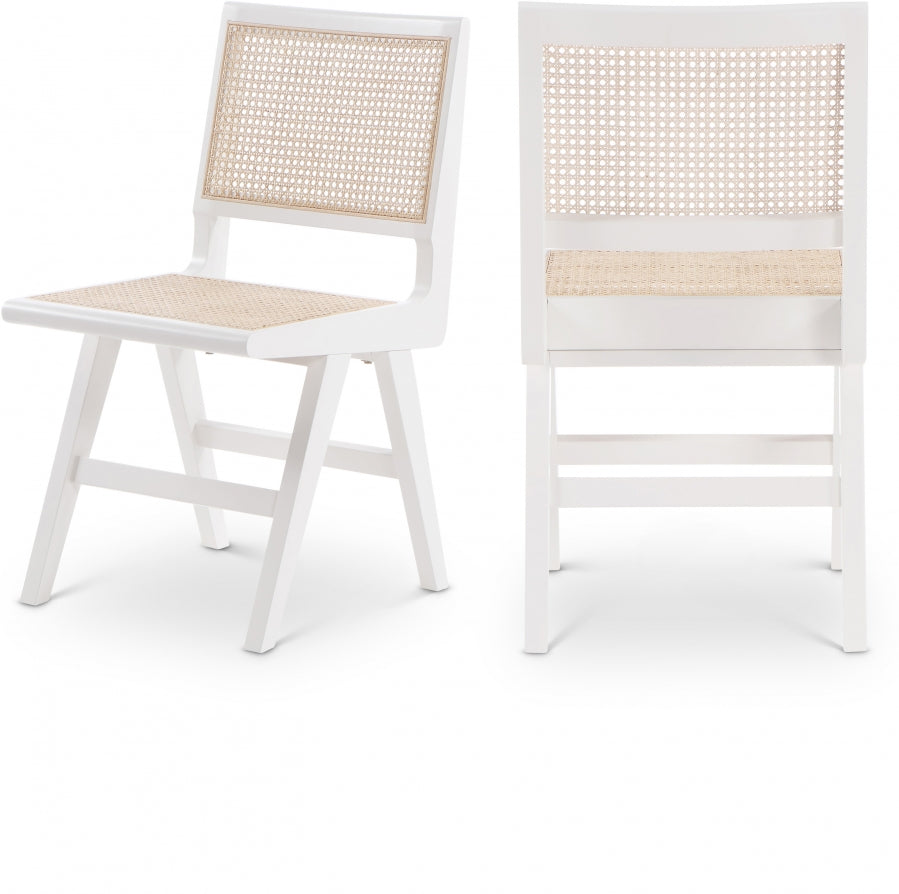 Preston Solid Wood And Natrual Cane Dining Side Chair - White