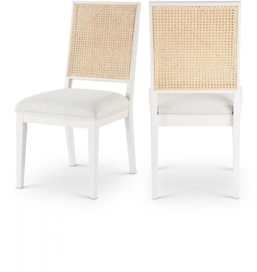 Butterfly Natural Cane And Linen Textured Fabric Upholstered Dining Chair - White