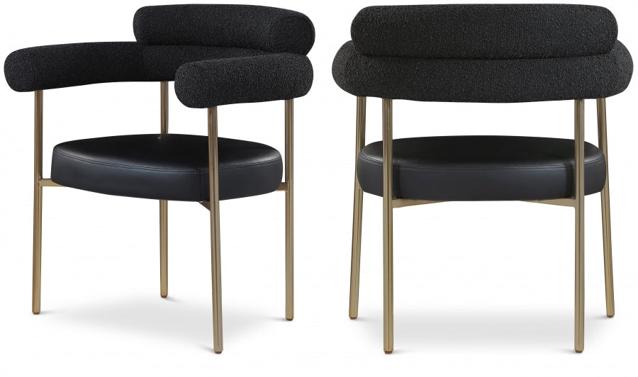 Blake Boucle Fabric Upholstered and Vegan Leather Upholstered Dining Chair - Black