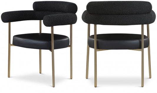 Blake Boucle Fabric Upholstered and Vegan Leather Upholstered Dining Chair - Black