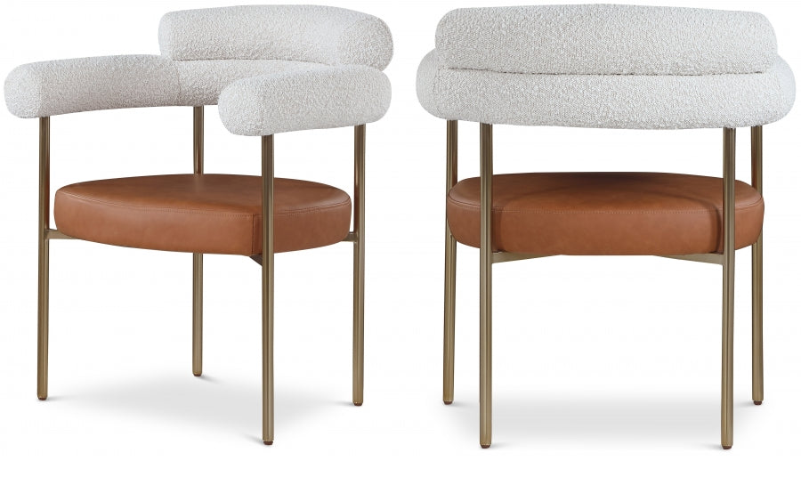 Blake Boucle Fabric Upholstered and Vegan Leather Upholstered Dining Chair - Cognac