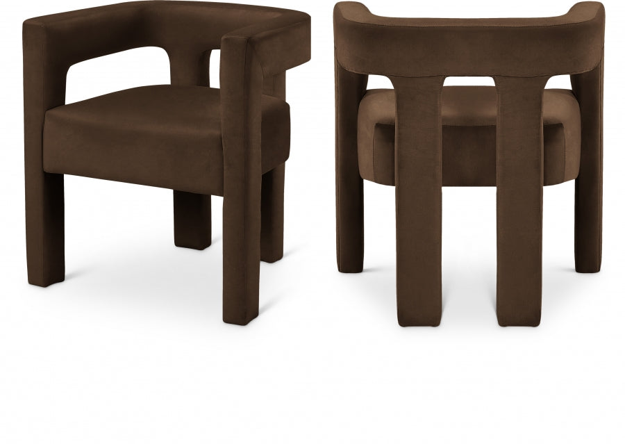 Athena Velvet Upholstered Dining Chair - Brown