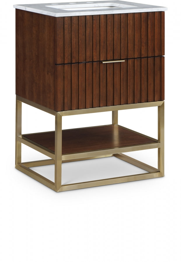 Monad 24" Genuine Genuine Marble Top, Steel And Glass Base Vanity - Brown