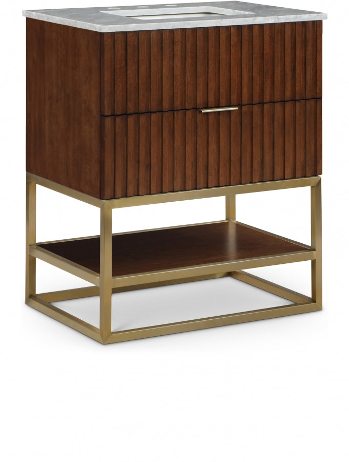 Monad 30" Genuine Genuine Marble Top, Steel And Glass Base Vanity - Brown