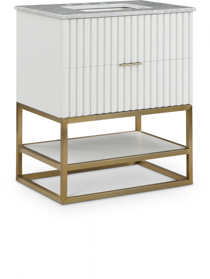 Monad 30" Genuine Genuine Marble Top, Steel And Glass Base Vanity - White