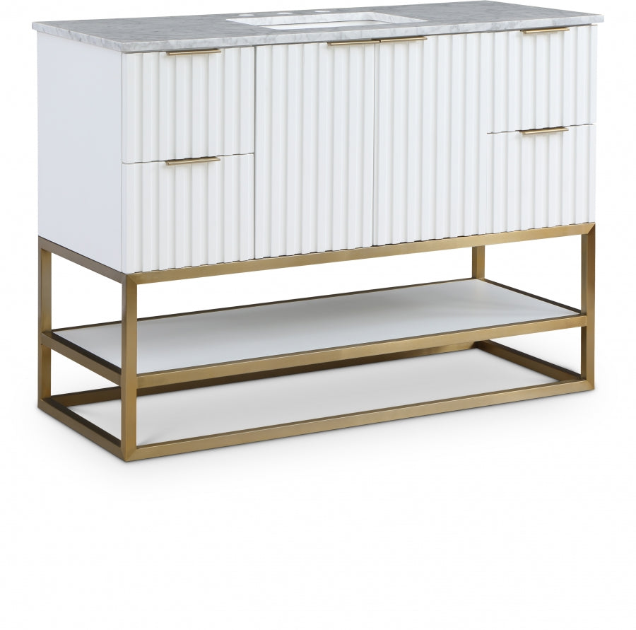 Monad 48" Genuine Genuine Marble Top, Steel And Glass Base Vanity - White