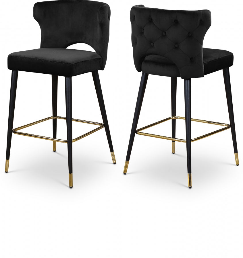 Kelly Velvet Upholstered Counter Stool - Black