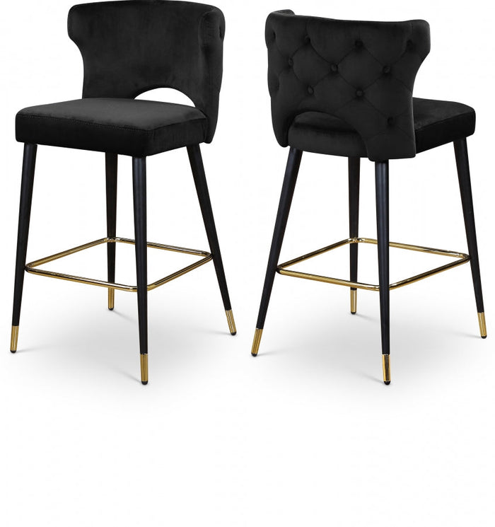 Kelly Velvet Upholstered Counter Stool - Black