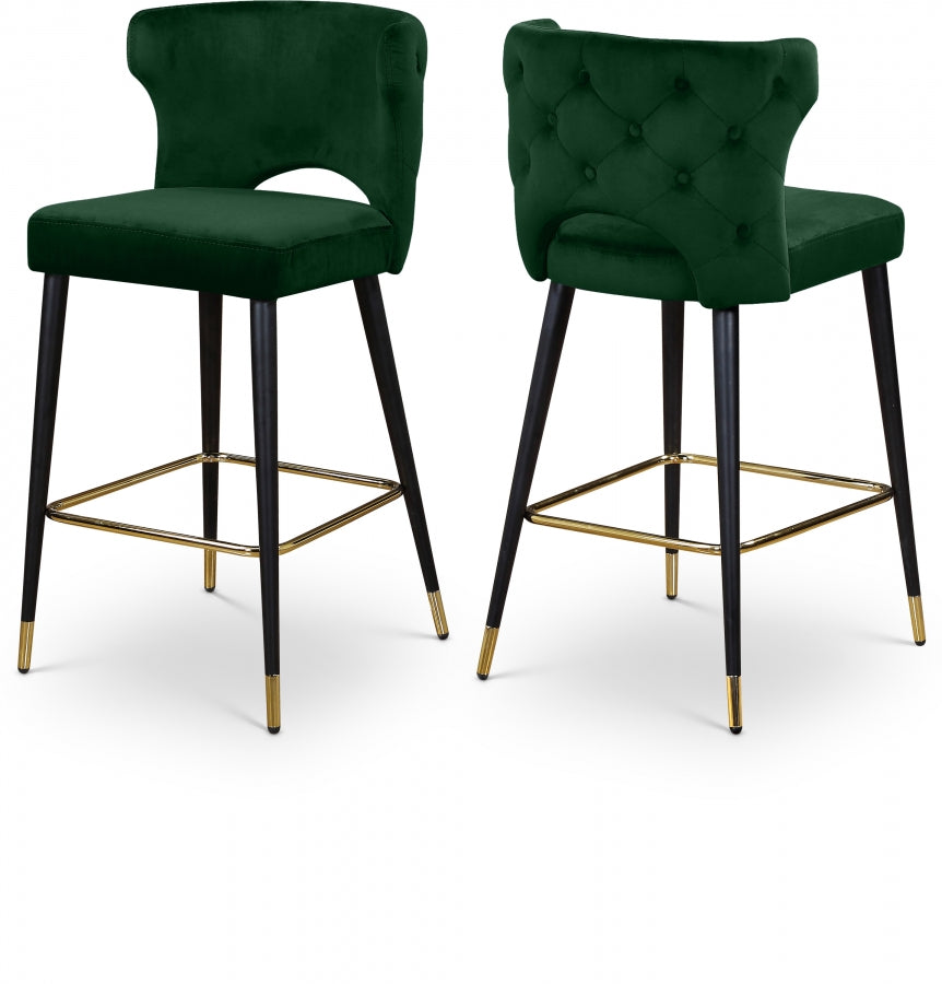 Kelly Velvet Upholstered Counter Stool - Green